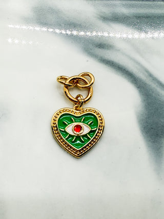 Charm cœur mauvais œil émail vert