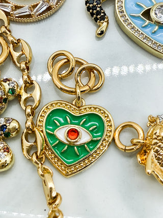 Charm cœur mauvais œil émail vert