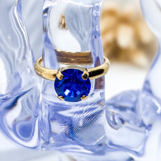 Bague Ajustable Sertie Cristal Rond : bague dorée à l’or fin 24K, cristal Swarovski bleu, rouge ou vert choisissez votre couleur