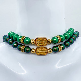 Collier Perles de Cristal L’Imperial Vert : collier choker ou ras de cou, perles de cristal Swarovski, perle centrale taille émeraude