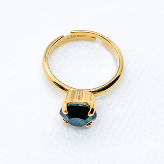 Bague Ajustable Sertie Cristal Rond : bague dorée à l’or fin 24K, cristal Swarovski bleu, rouge ou vert choisissez votre couleur