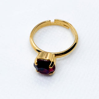 Bague Ajustable Sertie Cristal Rond : bague dorée à l’or fin 24K, cristal Swarovski bleu, rouge ou vert choisissez votre couleur