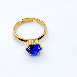 Bague Ajustable Sertie Cristal Rond : bague dorée à l’or fin 24K, cristal Swarovski bleu, rouge ou vert choisissez votre couleur