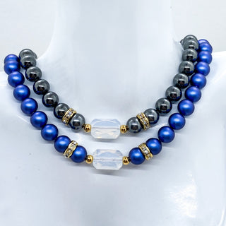 Collier Perles de Cristal L’Imperial Noir : collier choker ou ras de cou, perles de cristal Swarovski, perle centrale taille émeraude