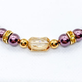 Collier Perles de Cristal L’Imperial Prune : collier choker ou ras de cou, perles de cristal Swarovski, perle centrale taille émeraude