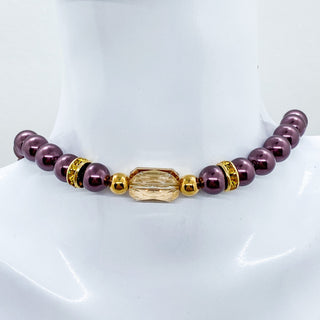 Collier Perles de Cristal L’Imperial Prune : collier choker ou ras de cou, perles de cristal Swarovski, perle centrale taille émeraude