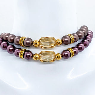 Collier Perles de Cristal L’Imperial Marron : collier choker ou ras de cou, perles de cristal Swarovski, perle centrale taille émeraude